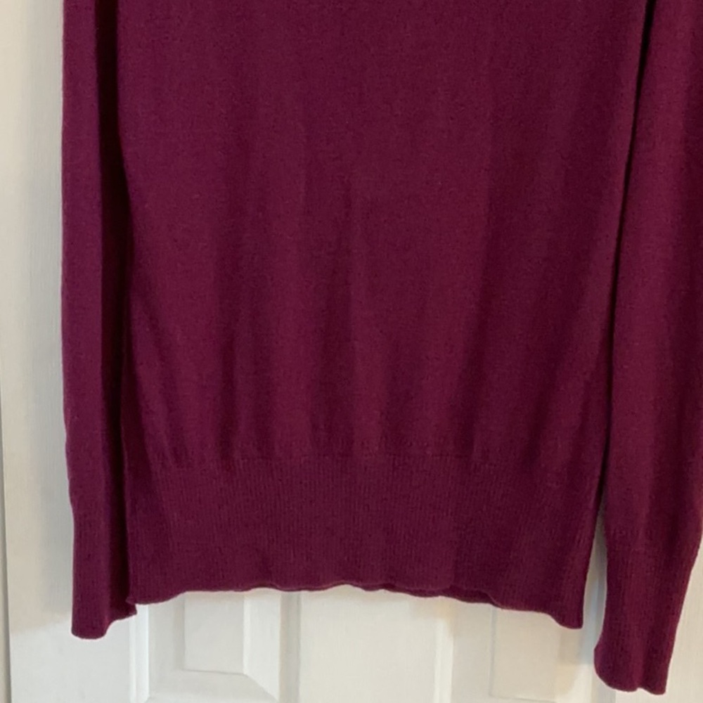 Tory Burch Dark Raspberry Wool/Cashmere Blend Sweater w/ Gold Logo Buttons - Picture 9 of 11